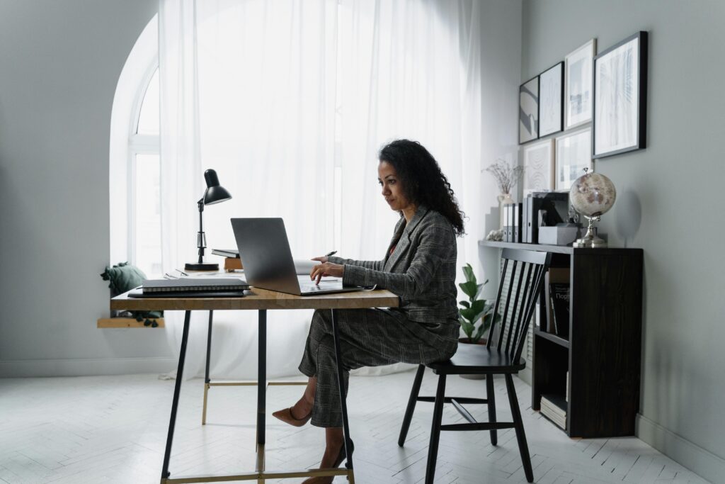 A woman using information systems at work